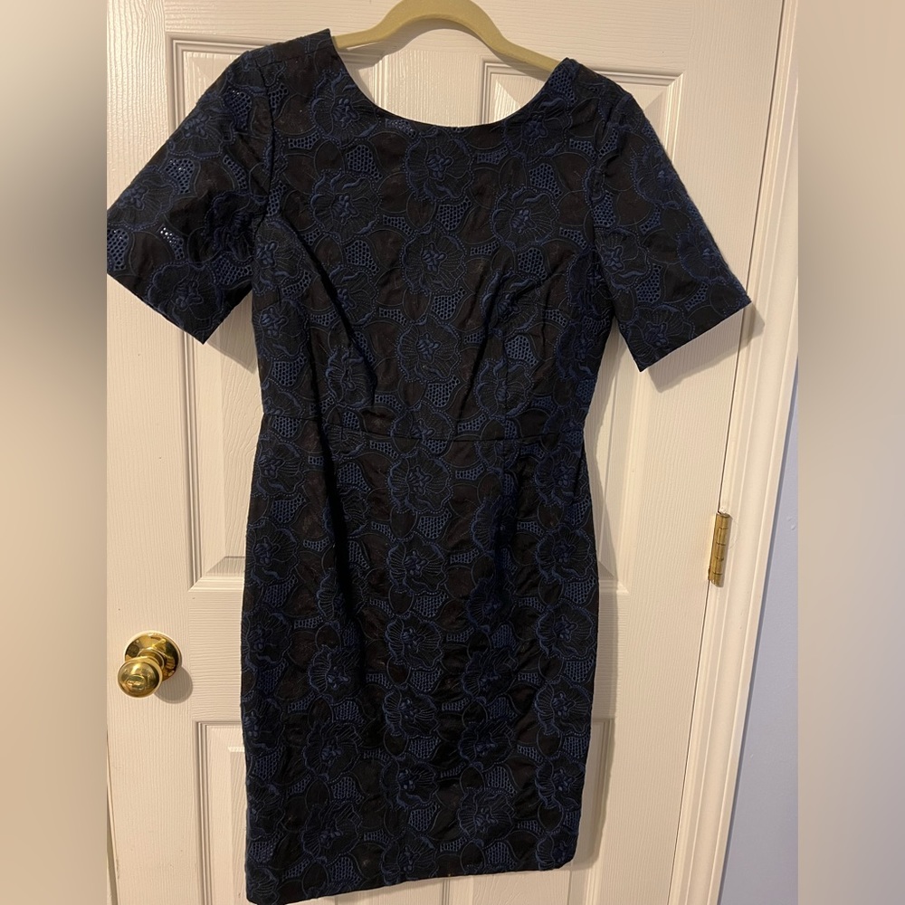 J Crew Collection black dress with blue lace. NWT